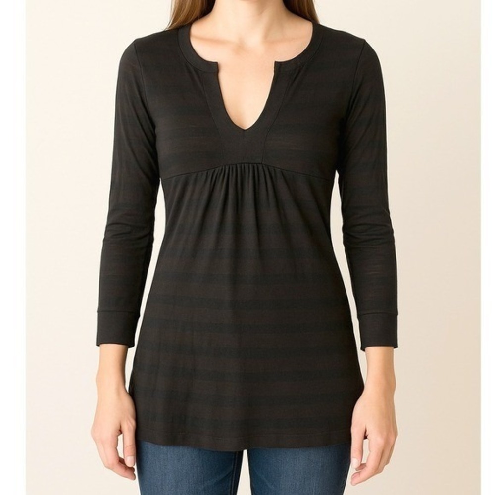 Minimalist Grunge Indie Sleaze Subtle Stripe Split Neck Tunic Top Black Sz Small